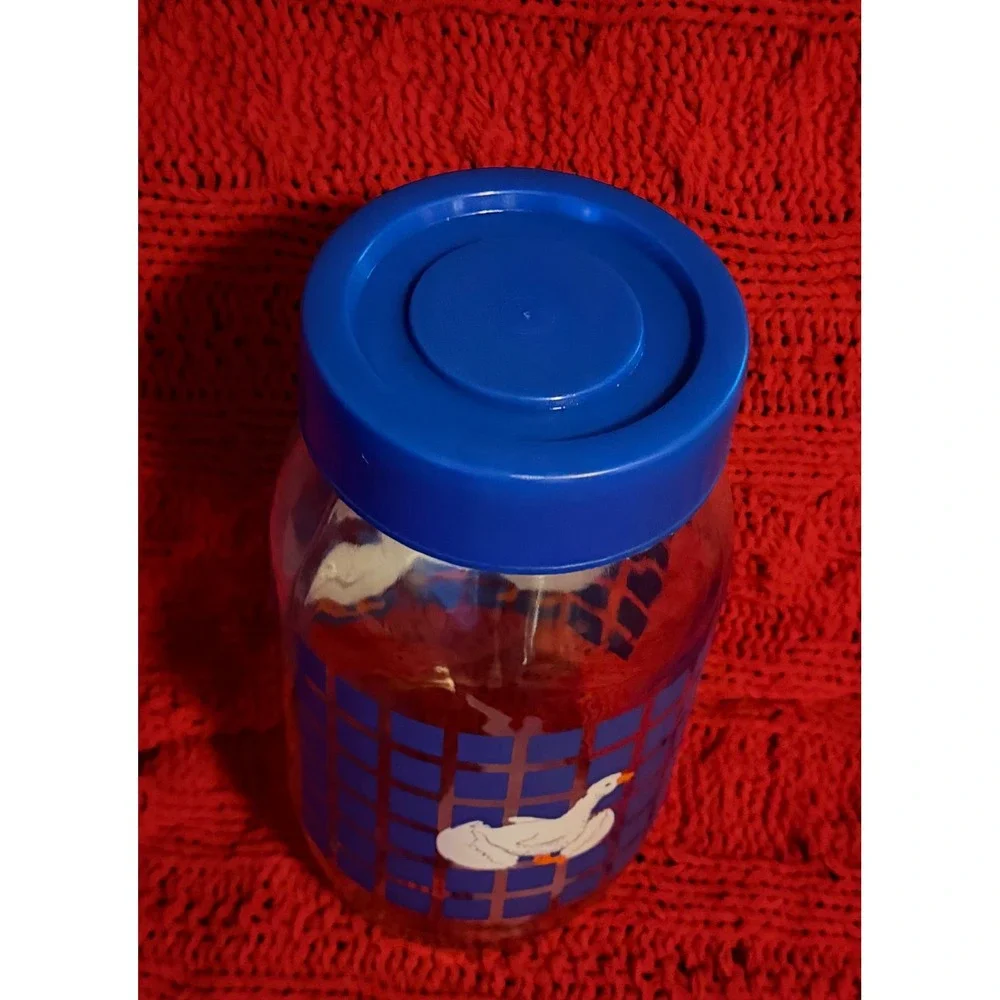 Vintage Carlton Glass 2L Goose Canister Jar with Blue Lid Made in USA
